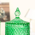 Sizikato Diamond Faceted Glass Candy Jar with Lid, 18oz Green Decorative Jar, Nut Jar, Dried Fruit Storage Jar. - Image 7