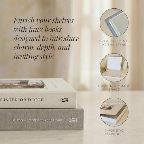 Decorative Fake Books for Home Decor – Set of 2 Linen Faux Book Storage Boxes with Hidden Storage to Reduce Visible Clutter, Coffee Table & Bookshelf Decor for Living Room Styling - Image 3