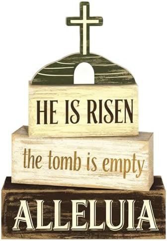 Easter Decorations - He Is Risen Tomb Cross Tiered Tray Decor - Religious Easter Wooden Tabletop Sign - Faith Farmhouse Easter Home Decor Indoor - Spring Home Decor for Living Room, Kitchen Counter, Seasonal Farmhouse Display by Unknown