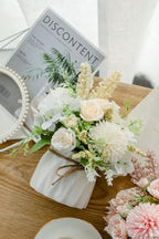 TKAS Artificial Faux Silk Fake Flowers Arrangement, Small Realistic Roses & Hydrangea in Ceramic Vase, Dining Table Centerpiece for Wedding Party Home Decoration (White) - Image 6