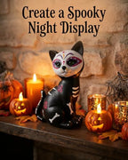 GoGnome Halloween Sugar Black Cat Skeleton Figurine, Cute Resin Statue with Skull Face & Skeleton Tabletop Decoration for Home Mantel Shelf (Black Cat) - Image 6