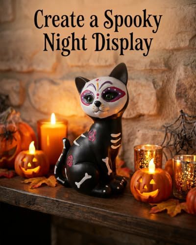 GoGnome Halloween Sugar Black Cat Skeleton Figurine, Cute Resin Statue with Skull Face & Skeleton Tabletop Decoration for Home Mantel Shelf (Black Cat) - Image 6