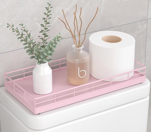 Toilet Paper Basket Organizer, Oak Wood Toilet Tank Tray with Metal Frame by Focusonit