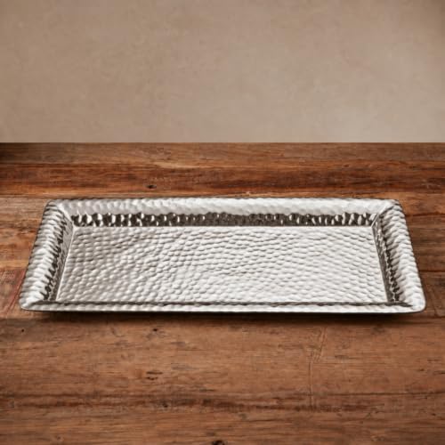 Monarch Abode Decorative Tray – 16-Inch Hand Hammered Nickel Finish Metal Bathroom Tray Countertop, Vanity Trays Organizer, Perfume Plate for Dresser, Kitchen Countertop Large Fruit Platter - Image 2