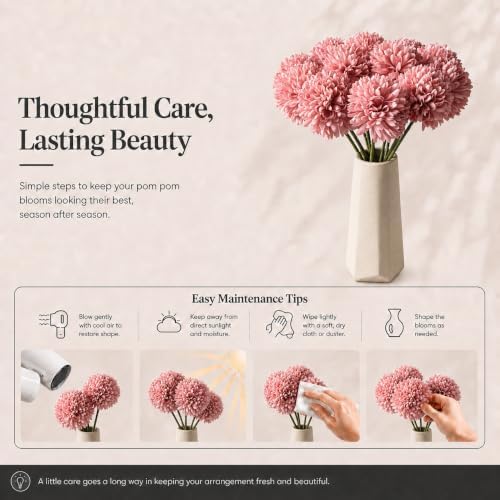 Mandy's 12pcs Artificial Dusty Pink Ball Chrysanthemum Flowers - Image 6