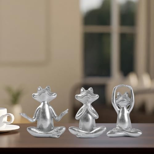 Suoedd Silver Frog Yoga Figurines 3 Pcs,Modern Decor for Shelf,Desk,Office - Image 5