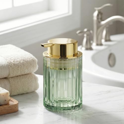 Amolliar Foaming Soap Dispenser, Green Glass Soap Dispenser Bathroom(Gold) - Image 5
