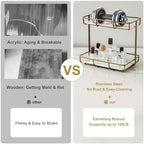 Bathroom Organizer Countertop Perfume Organizer Makeup Organizer Cosmetics Storage Display Rack Vanity Tray Dresser Stainless Steel Gold Shelf White Marble Ceramic Tray - Image 2
