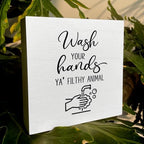 Funny Rustic Bathroom Decor Wooden Box Sign 5x5 Inch - "WASH YOUR HANDS YA' FILTHY ANIMAL" Humorous Restroom Shelf Table Decoration for Home - Image 6