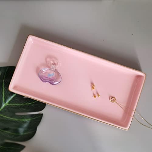 10 x 5 Ceramic Bathroom Tray for Countertop, Decorative Vanity Tray for Dresser Tops, Small Rectangular Trays for Perfume, Candle, Jewelry, Cosmetics (Pink) - Image 3