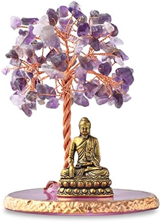 Buddha Statue with Healing Crystal Tree, Tree of Life for Positive Energy. Home Decor Yoga Meditation. Amethyst.(A) - Image 3
