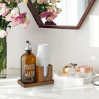 Amber Glass Mouthwash Dispenser for Bathroom, 16 OZ Mouthwash Dispenser with Pour Spout and Acacia Wood Cup Holder and Tray, Mouth Wash Bottle Container for Kitchen Bathroom Decor and Accessories - Image 7