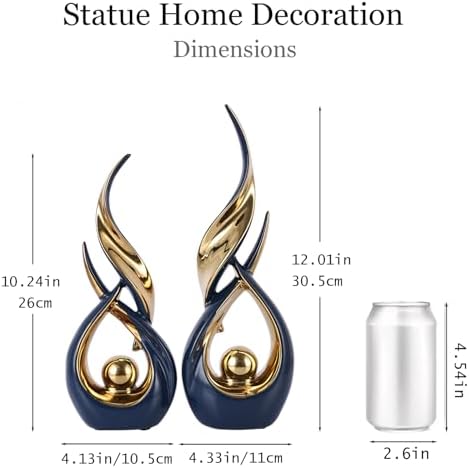 2 PCS Blue Gold Ceramic Statues For Home Decor Accents, Modern Abstract Art Sculptures, Elegant Tabletop Decorative Objects For Dining Room, Entryway, Tv Stand, Mantel, Coffee Table Centerpieces - Image 2