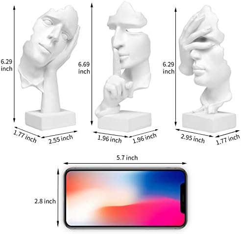 prosfalt 3 Pcs Thinker Statue, Silence is Gold Abstract Art Figurine, No Hear No See No Speak Modern Home Resin Sculptures Decorative Objects Decor for Home Office Bookshelf Desktop(White), A-41 - Image 5