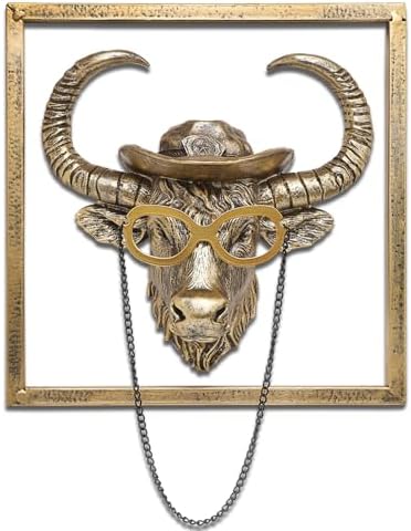 JJALIGHTS Exquisite Resin Animal Head Wall Sculpture (Gift Metal Frame) - Imitation Copper Vintage Decor for Living Room, Bedroom & Office | Decorative Wall Hanging Art (Bison) by JJALIGHTS