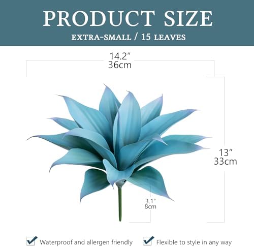 Artificial Agave Faux Agave Fake Greenery Outdoor Artificial Plant Fake Plant for Indoor Home Decoration Plastic Plant Outdoor Decoration Front Porch Decor Simulation Plants Blue，14.2In，2Pack - Image 2