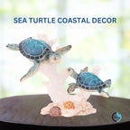 Sea Turtle Decor Figurine Blue Turtle Swimming on Coral Reef Base Coastal Bathroom Beach House Decor (Blue Sea Turtles) - Image 2