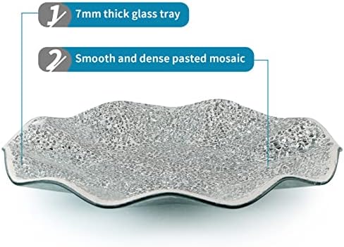 MDLUU Mosaic Centerpiece Tray, 11.6" Decorative Glass Plate, Home Decor Glass Bowl for Dining Room Table, Coffee Table, Gift (Silver) - Image 4