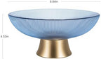 Round Glass Decorative Bowl (Blue), 9.8 Inches Handblown Striped Design Glass Bowl with Rust Resistant Metal Base,Decor Fruit Bowl for Home Decor,Table Centerpiece,Kitchen Island and Dining Decor - Image 5