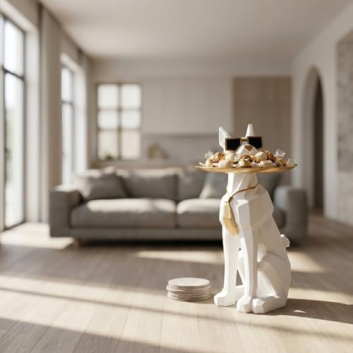 Geometric Dog Sculpture Animal Side Table with Tray and Tissue Box(White) - Image 5