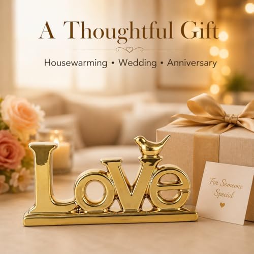 XMGZQ Love Sign Decoration,Gold Love Signs for Home Decor Statue,Gold Bird Sculpture Personalized Love Decor,Style Figurine Decorative Ornaments for Living Room,Bedroom,Desktop,Cabinets - Image 5