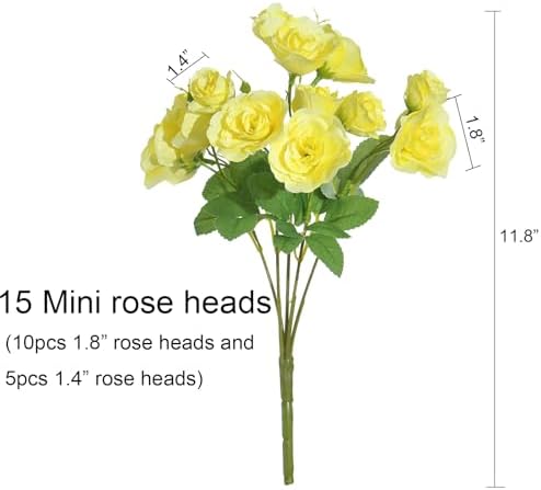 Silk Roses Flower Bouquet 4 Bundles 60 Heads for Wedding Home, Yellow - Image 6