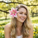 Large Artificial Lily Heads with Stamen, Light Pink, 25 Pack - Image 3