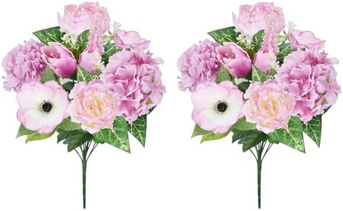 2 Pcs 18Inch Cemetery Flowers for Grave Fake Peonies by Unknown