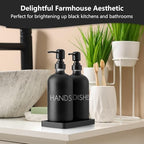 Black Dish and Hand Soap Dispenser Set - Glass Kitchen Soap Dispenser with Tray and Stainless Steel Pump - for Black Kitchen Decor and Accessories - Image 7