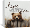Rustic Bear Sign - Live Like Someone Left The Gate Open Wooden Box Signs, Bear Decorations For Home, Farmhouse Wood Decoration Home Decor For Desk Table Shelf 6x6 Inch Decorative Signs & Plaques by Nitelat