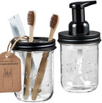 SheeChung Mason Jar Foaming Soap Dispenser and Toothbrush Holder Set, Black by SheeChung