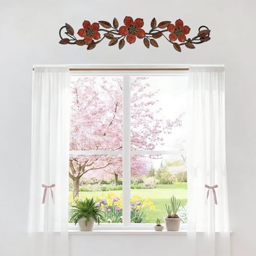 Wesiti Metal Flower Wall Art Decor Vintage Wrought Scroll, Red - Image 5