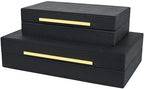 Black Shagreen box Set of 2 Faux Leather Decorative Boxes,Large Nesting Storage Decorative Boxes with Lids for Modern Home Decor Stacking Jewelry Box Organizer - Image 2