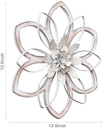 Whitewash Flower Wall Decor,Metal Wood Rustic Farmhouse Wall Art 12inch - Image 3
