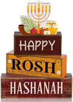 Yuntau 4 Pcs Rosh Hashanah Table Decor Wood Sign Jewish Tiered Tray Decor by Yuntau
