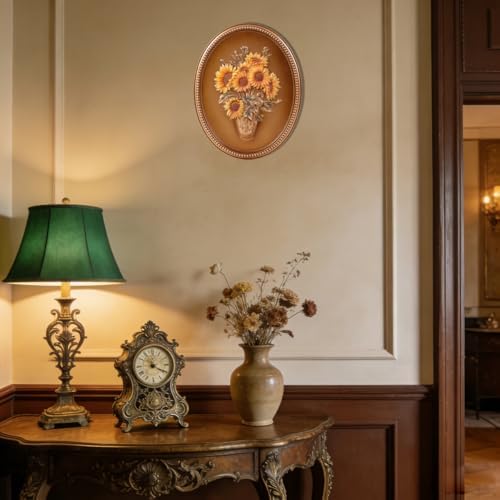 SIKOO Vintage Wall Sculptures Bronze Gold Sunflower Wall Art Hand Painted Ornate Wall Hanging Decoration Antique Pediment Wall Statue Ornament Decor Gallery for Kitchen Bedroom Living Room - Image 4