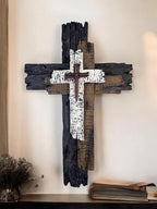 Top Brass Decorative Wall Cross – 12” Rustic Multi Layered Weathered Wood Look – Spiritual Jesus Art Décor/Crucifix Sculpture - Image 3