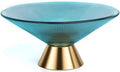Tapered Glass Decorative Bowl (Blue), 9.8 Inches Handblown Striped Design Glass Bowl with Rust Resistant Metal Base,Decorative Fruit Bowl for Home Decor,Table Centerpiece,Kitchen Island,Dining Decor by Unknown