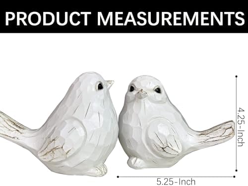 Set of 2 White Bird Decor for Home Decor, Farmhouse Bird Decor Bird Statue Sculpture - Decorative Carved Rustic Distressed Animal Bird Decor Ornaments - Collectible Bird Figurine | Spring - Image 2