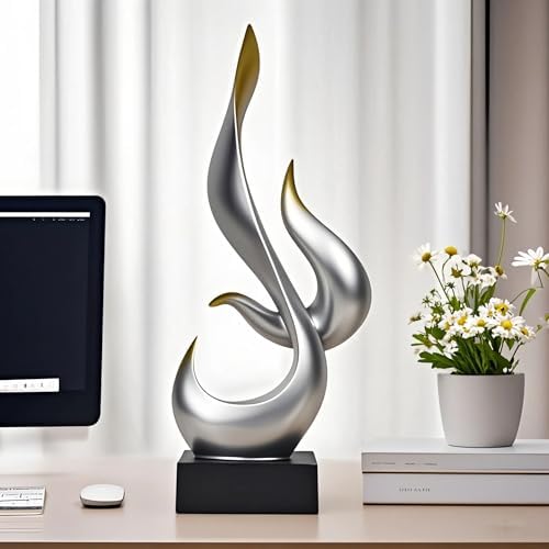 Silver Fire Flame Sculpture,Art Modern Abstract Statue,Shelf Accents Decor - Image 6