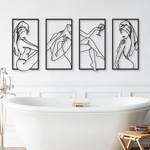 Bakovity Black Metal Bathroom Wall Art, Minimalist Woman Line Wall Decor, Metal Wall Decor for Bathroom Bedroom Living Room (4 Pcs,17 x 9 in) by BakovityOutdoorGlovesGear