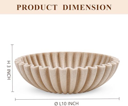 YMXYJM Large Decorative Bowl, Modern Handicraft Bowls for Home Decor, Fruit Bowl for Kitchen Counter, Ruffle Decor, Stylish Key Bowl for Entry Table, Artificial Stone Beige - Image 2
