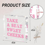 Take a Seat Sweet Cheeks Pink Acrylic Wall Decal, 4x4 Inch Fun Bathroom Decor, Quirky Desk Sign, Retro Humor Print for Girls Bedroom, Dorm and Gag Gift - Image 2