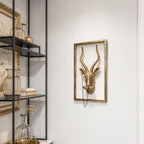 Newinhome Animal Heads Wall Decor (Includes Metal Frame) Resin Animals Sculptures Head Wall Hanging Decoration Gold vintage Wall Sculpture for Living Room Bedroom Office(Antelope) - Image 4