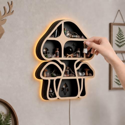 Mushroom Decor Floating Shelves with Lights, Crystal Display Shelf for Wall - Image 4