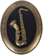 S-MANTIS Vintage Wall Sculpture,Antique Pediment,Hallway Wall Art,Hand Painted Instrument Wall Decoration Accent Artworks for Indoor Kitchen Bedroom Living Room Office Outdoor Garden Patio Oval (Bronze Saxophone) by S-MANTIS