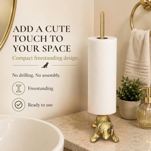 WallCharmers Gold Dog Paper Towel Holder & Metal Toilet Paper Holder Stand - Image 4