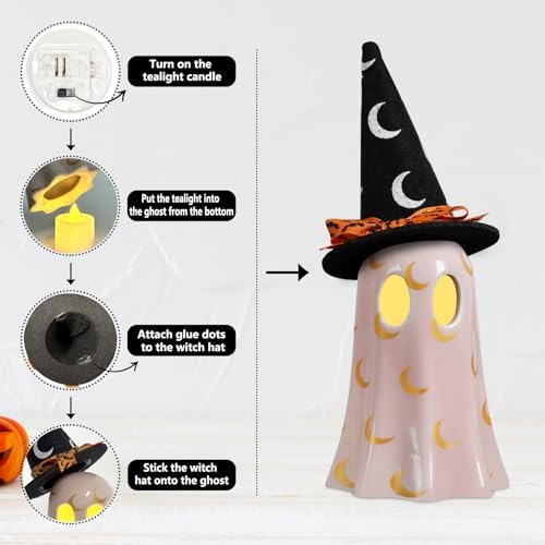 DAZONGE Set of 3 Halloween Ceramic Ghost Halloween Decorations Indoor - Image 5