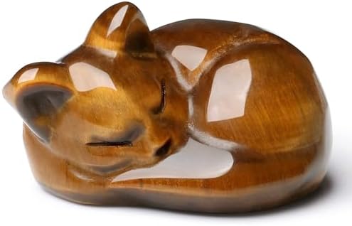 QINJIEJIE Tiger Eye Cat Decor Crystal Figurine Sleeping Cat Healing Crystal by QINJIEJIE