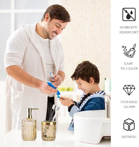 RRM Glass Bathroom Toothbrush Holder and Soap Dispenser Set, Brown - Image 5